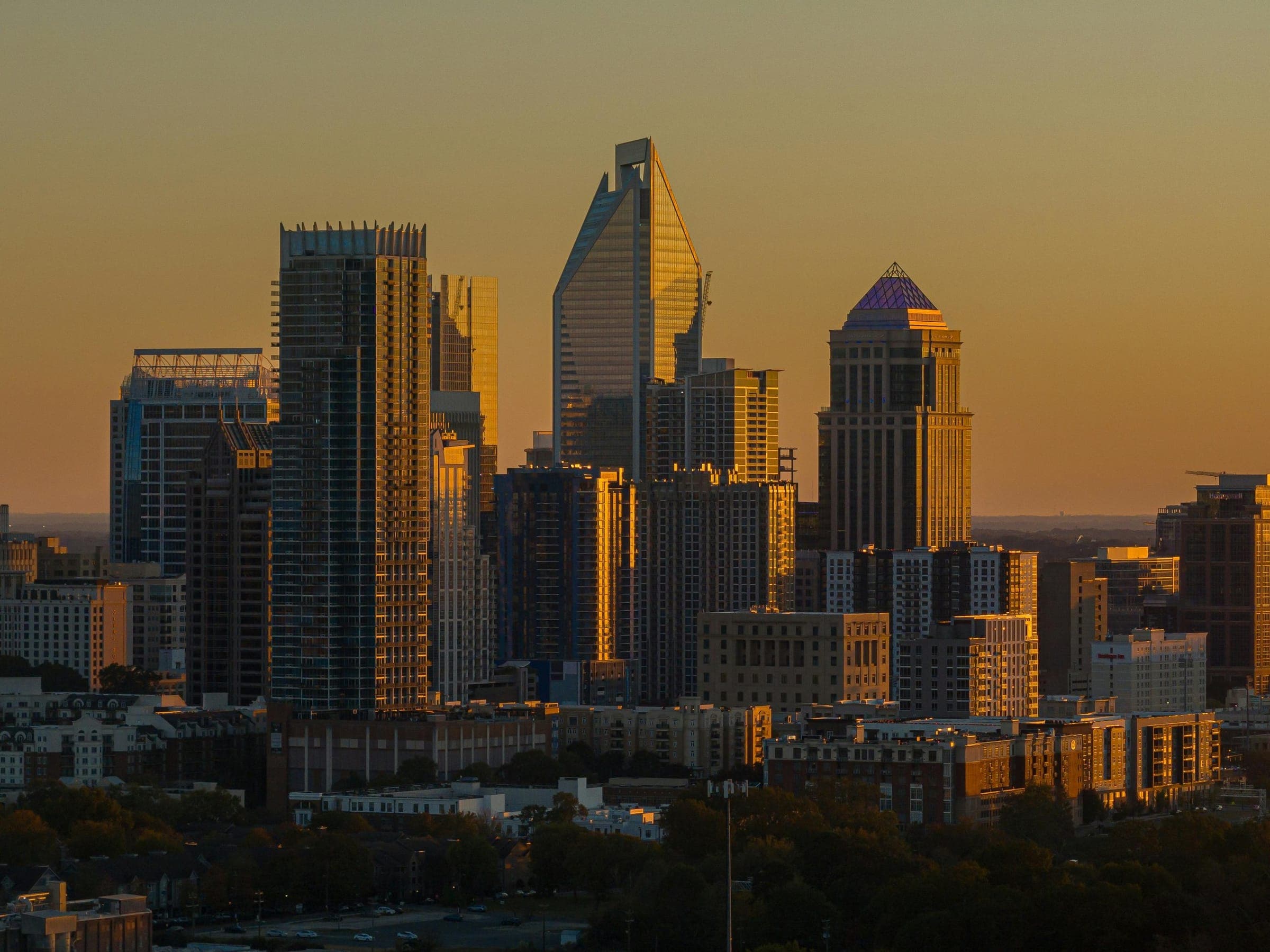 City skyline at dusk